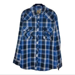 COEVALS CLUB Western Two Pockets Plaid Pearl Snap Buttons Long Sleeve Shirt